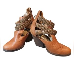 Jeffrey Campbell Vintage Studded Harness Ankle Boots Brown Leather 6/6.5